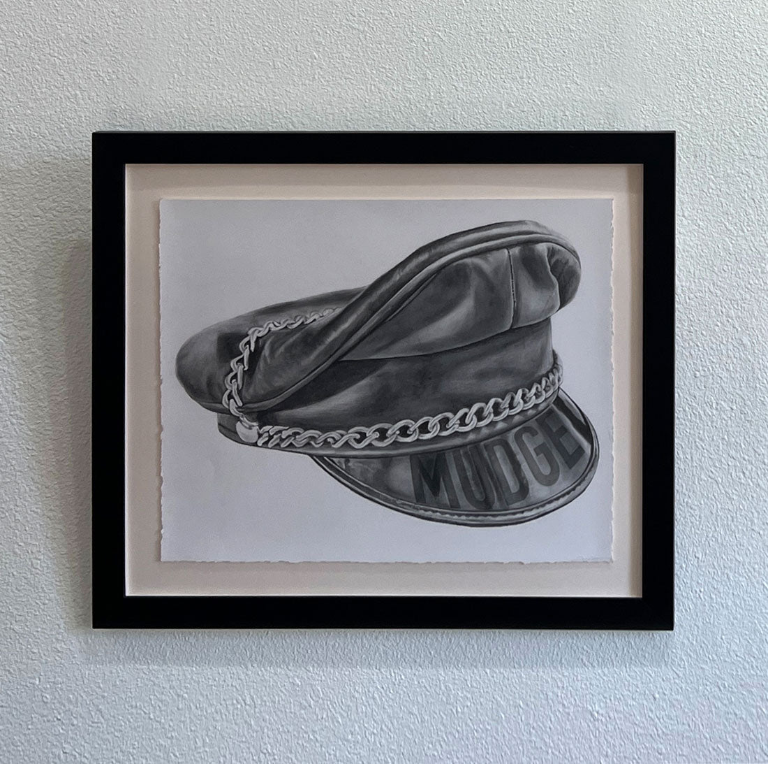 Original hand drawn artwork by Zackary Petot
Muir Cap, 2022
Graphite Drawing On Paper, Framed 27" x 27"
Hyperrealism, Queer Art, Fetish Iconography, Contemporary